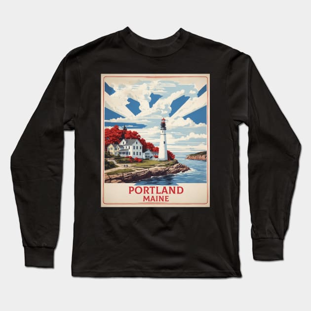 Portland Maine United States of America Tourism Vintage Poster Long Sleeve T-Shirt by TravelersGems